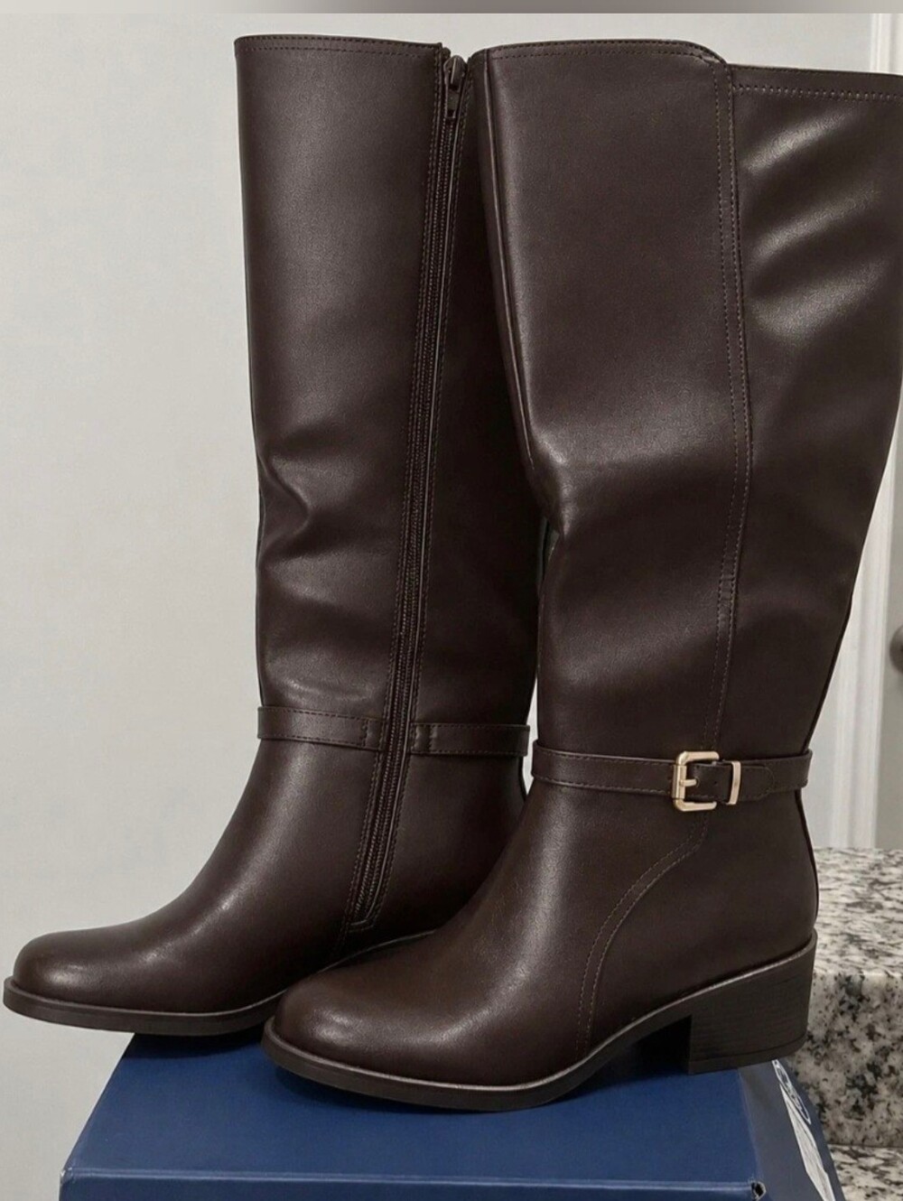 White Mountain Dark Brown Knee-High Heeled Riding Boots